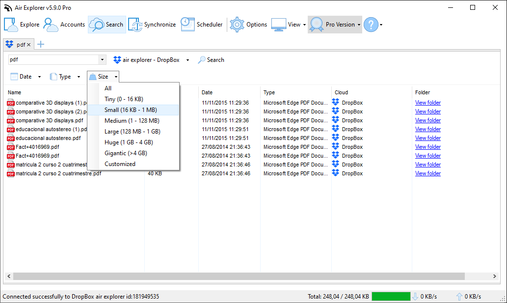Air Explorer 高級文件大小篩選