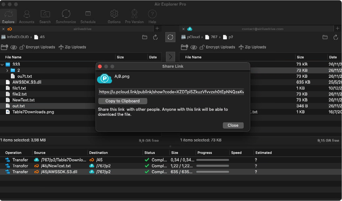 Air Explorer Pro macOS 分享連結窗口