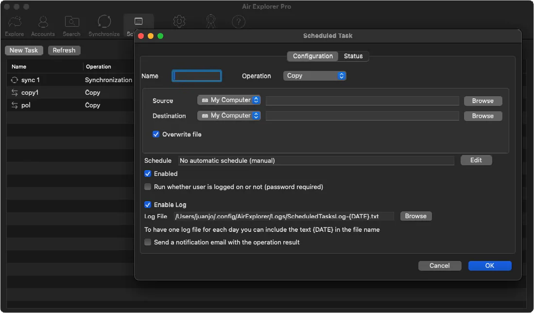 Air Explorer Pro macOS 版計劃任務